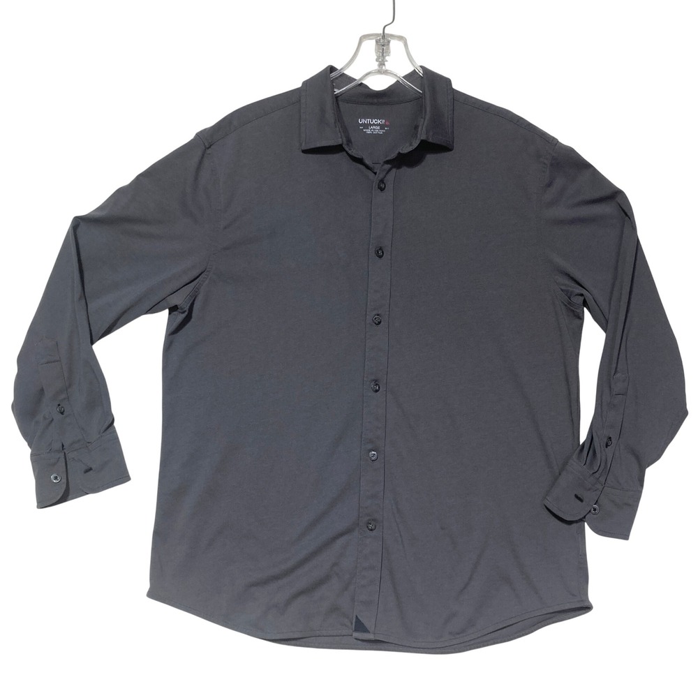UNTUCKit Mens Large Dark Gray 100% Cotton Long Sleeve Button Up Knit Shirt
